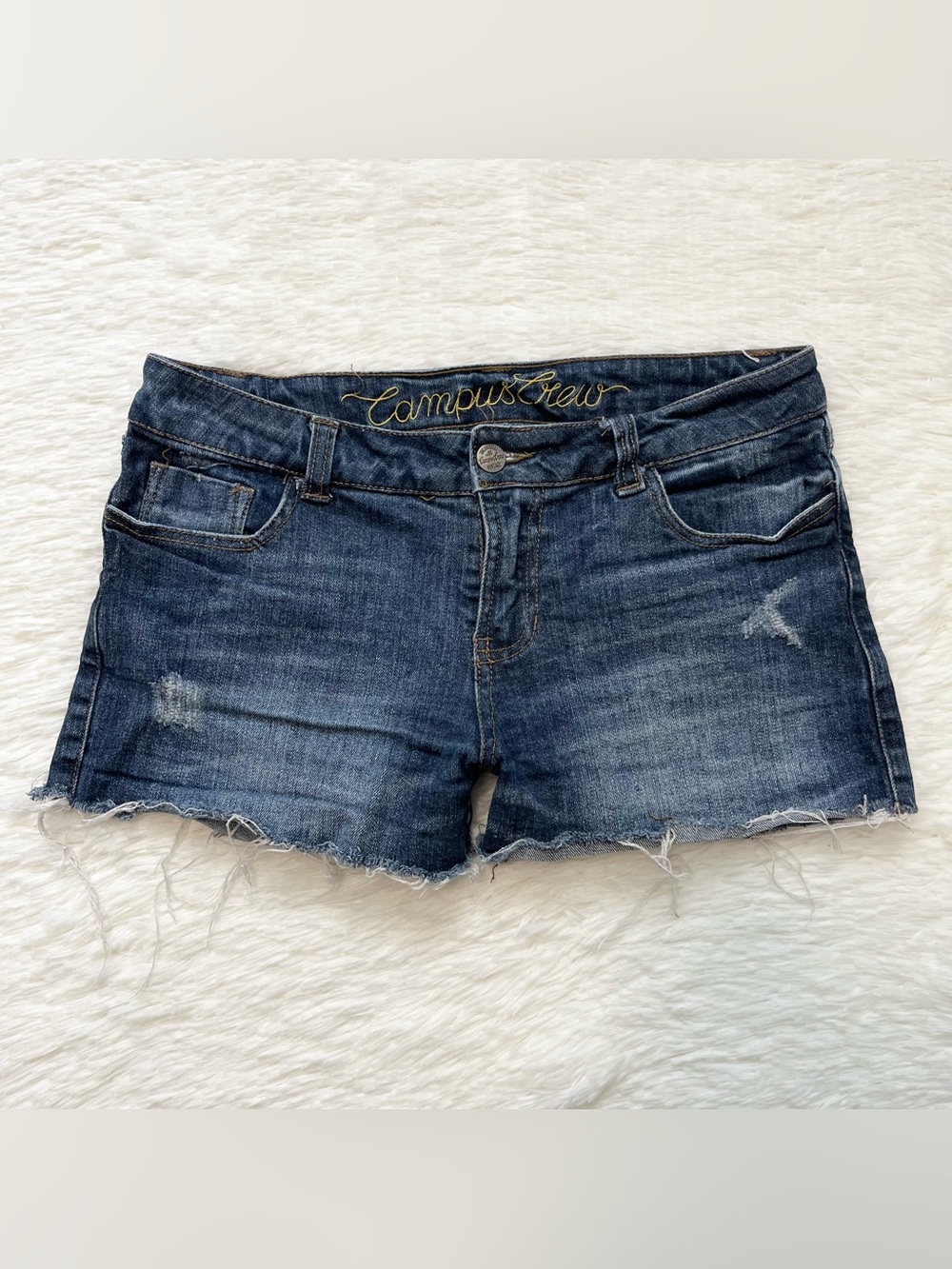 Low rise denim mini cutoff shorts